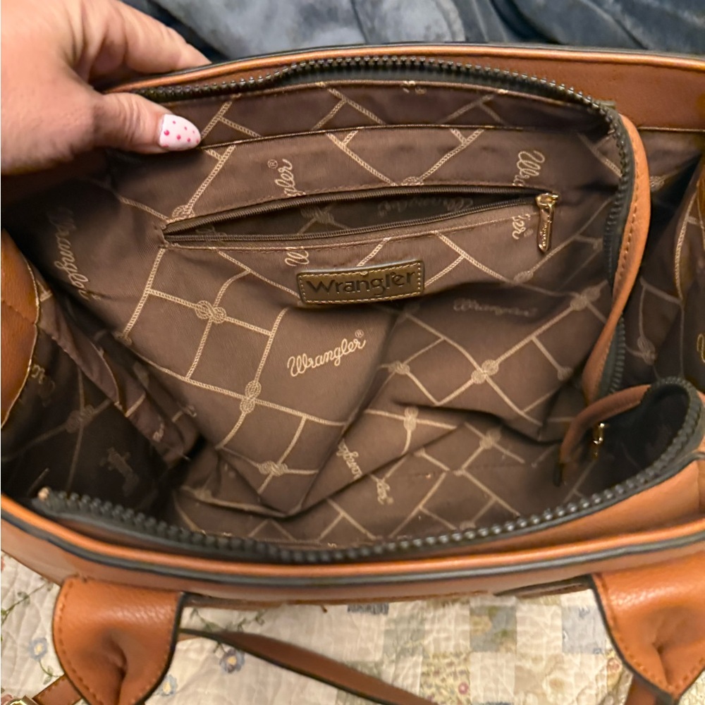 Wrangler Caramel Tan Braided-Trim Tote Large Carry All - Picture 4 of 4